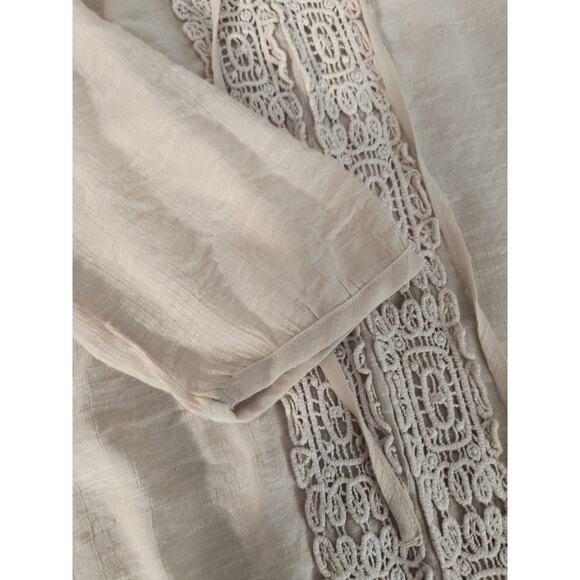 Spence Boho Tunic Top Women's Sz M Tan Adjustable Tie 3/4 Sleeve Pullover Lace - Picture 15 of 16